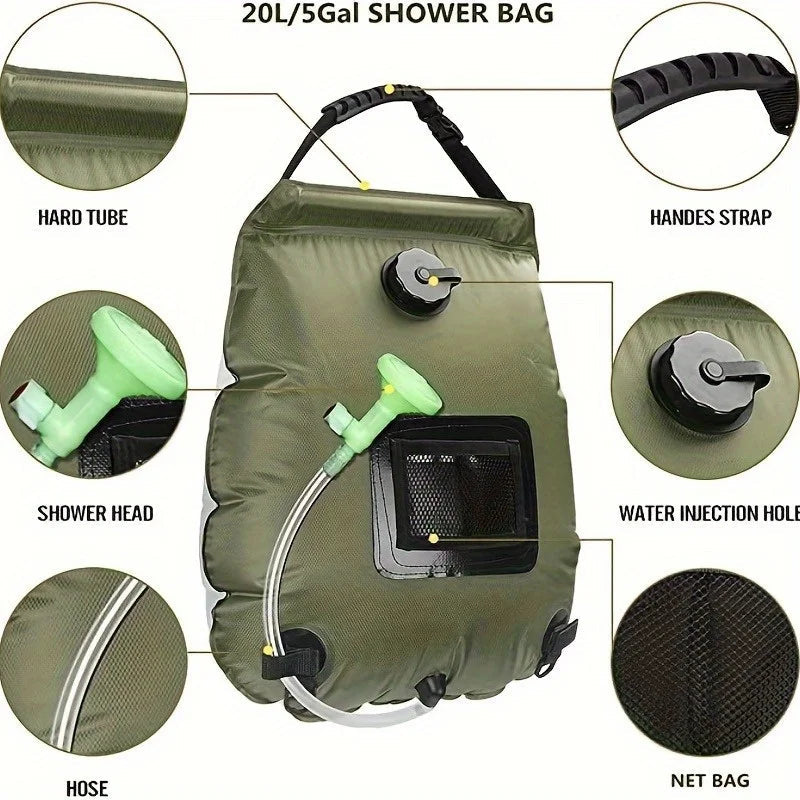 5-Gallon Solar Camping Shower Bag – Portable Heated Outdoor Shower for Travel & Hiking - AureliaAdventure