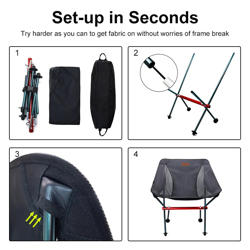 PACOONE Ultralight Folding Moon Chair – Portable Detachable Camping Seat for Travel, Fishing, Hiking & Beach - AureliaAdventure