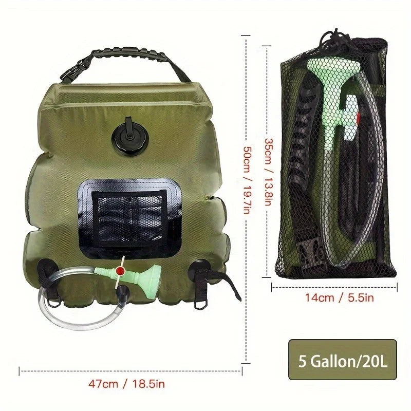 5-Gallon Solar Camping Shower Bag – Portable Heated Outdoor Shower for Travel & Hiking - AureliaAdventure