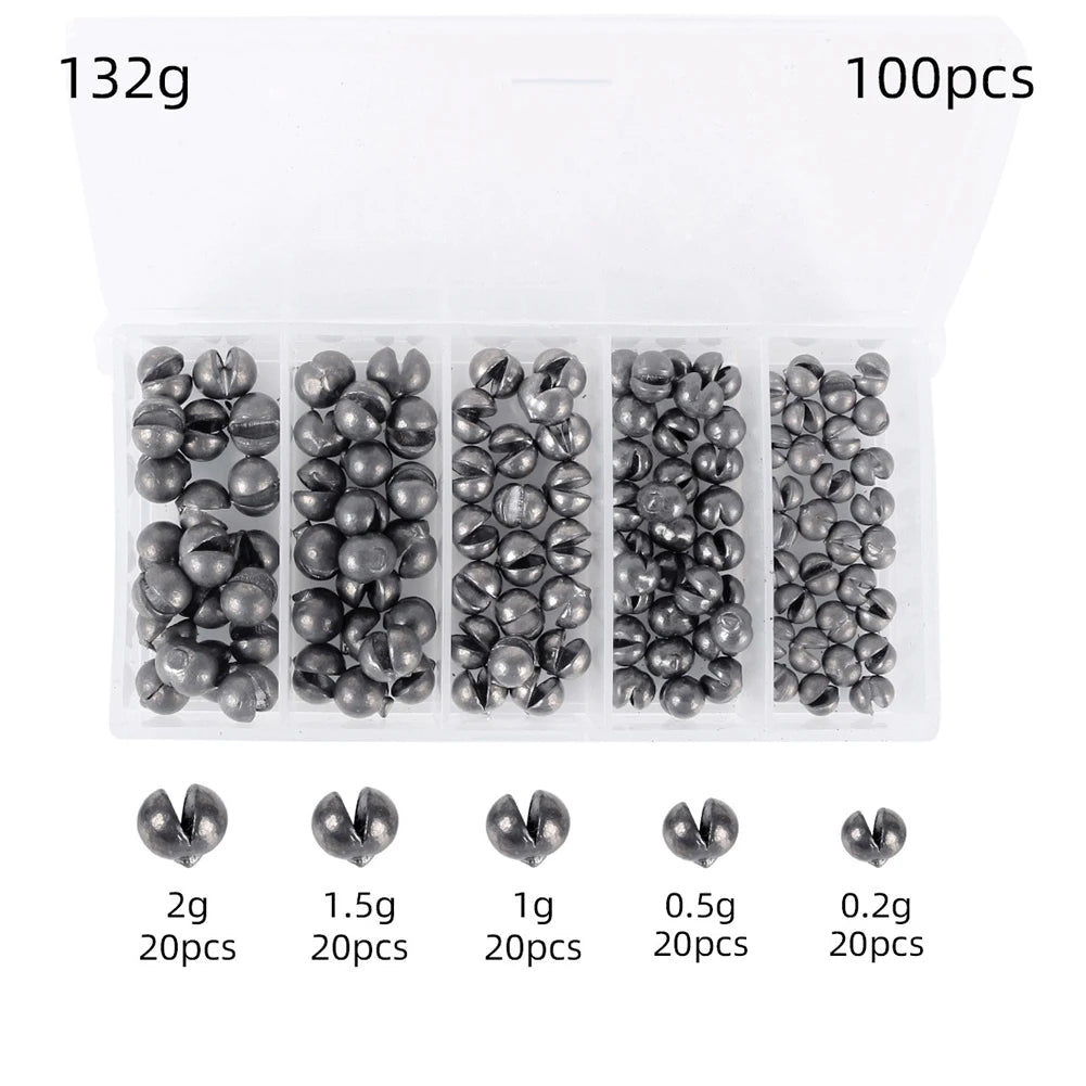 100pcs Round Split Shot Fishing Weights – 0.2g to 2g Easy-Install Sinkers for Precise Casting - AureliaAdventure
