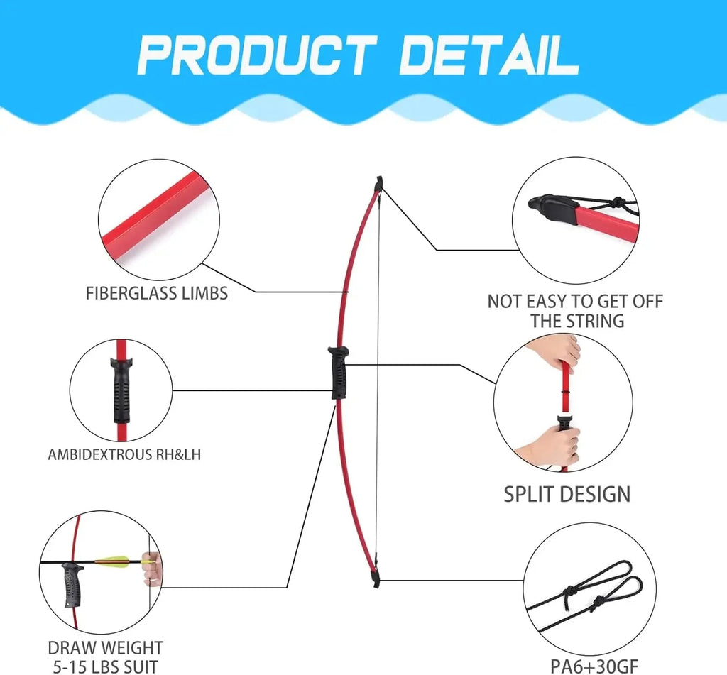 Recurve Bow and Arrow Set – Beginner Outdoor Archery Kit with 8 Arrows & Accessories - AureliaAdventure