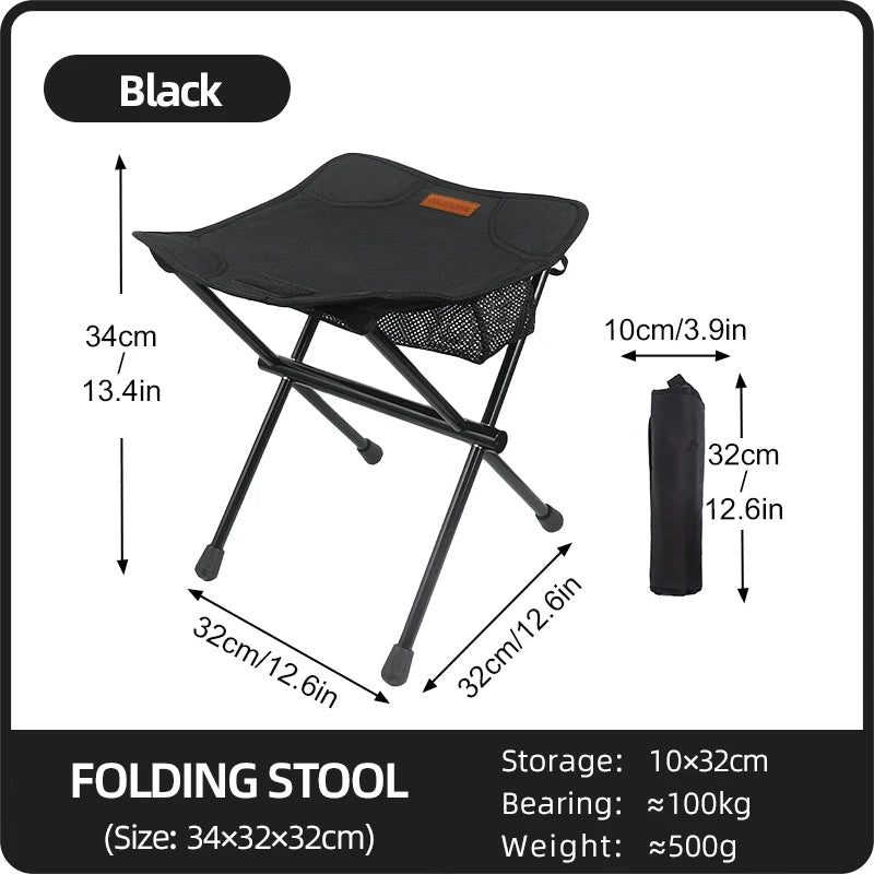 PACOONE Portable Folding Camping Stool – Lightweight Aluminum Alloy Chair with Storage Pocket - AureliaAdventure