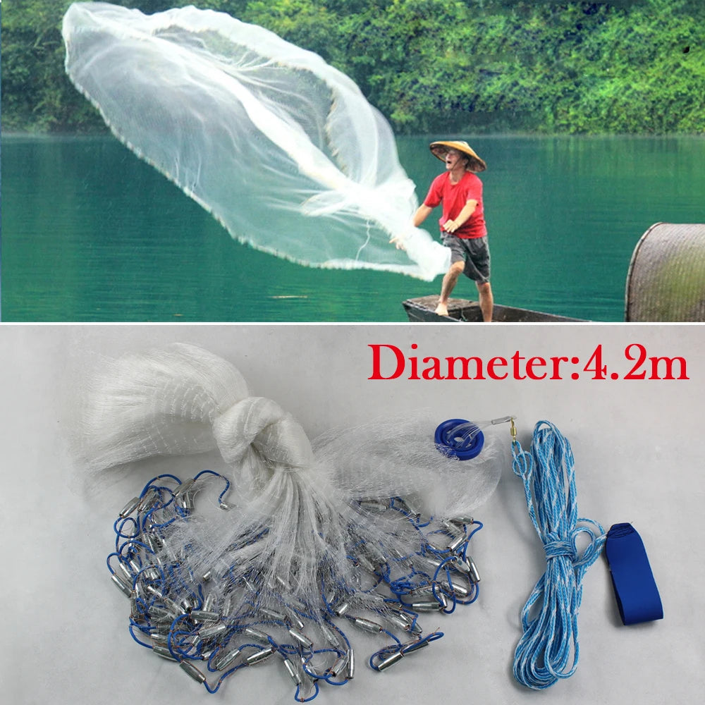 14ft Hand Cast Fishing Net – 4.2M Full Spread with Hollow Sinkers & Dense Mesh - AureliaAdventure