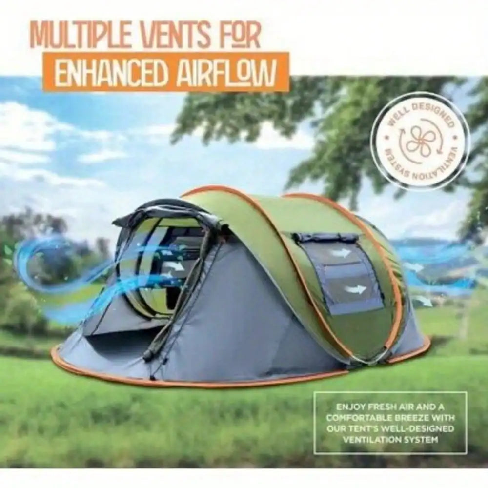 4-Person Pop-Up Camping Tent – Waterproof & UPF 50+ with Dual Doors - AureliaAdventure
