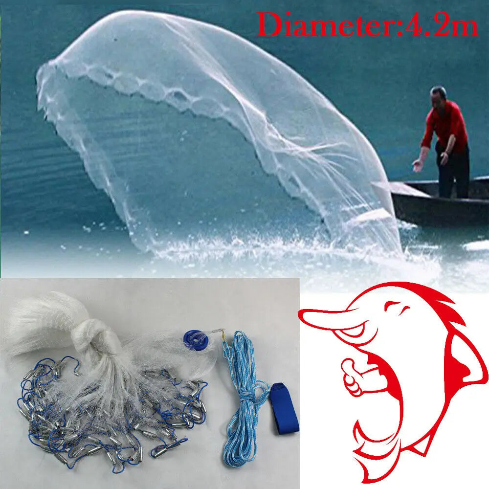 14ft Hand Cast Fishing Net – 4.2M Full Spread with Hollow Sinkers & Dense Mesh - AureliaAdventure