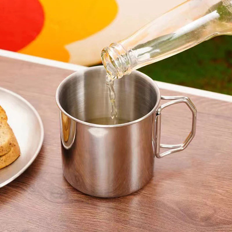 Stainless Steel Carabiner Camping Cup – Folding Handle Mug - AureliaAdventure