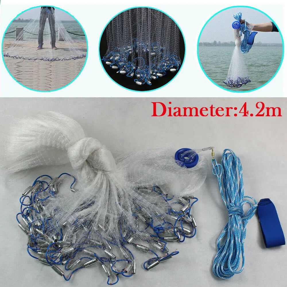 14ft Hand Cast Fishing Net – 4.2M Full Spread with Hollow Sinkers & Dense Mesh - AureliaAdventure