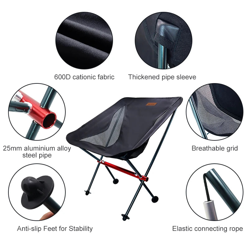 PACOONE Ultralight Folding Moon Chair – Portable Detachable Camping Seat for Travel, Fishing, Hiking & Beach - AureliaAdventure