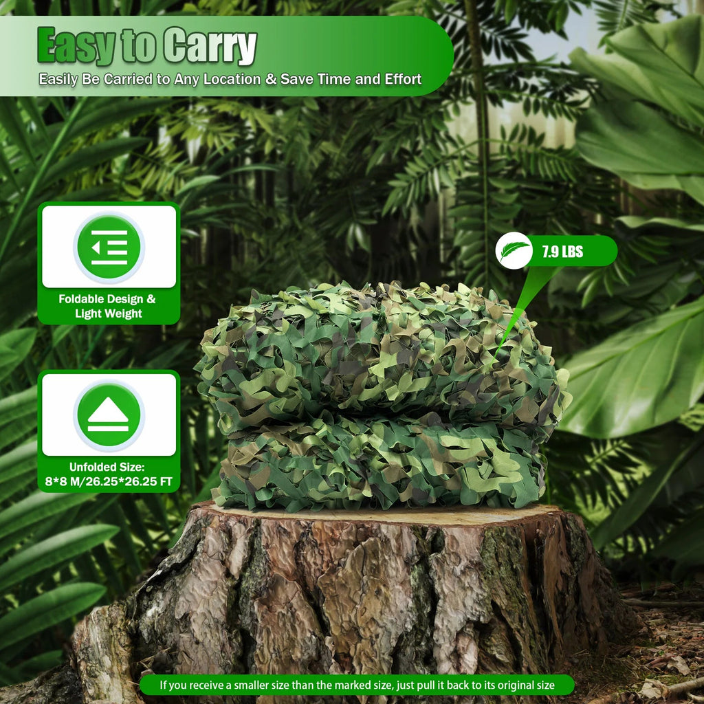 8x8M Foldable Camouflage Net – Lightweight Woodland Camo for Hunting, Survival, Photography & Outdoor Cover - AureliaAdventure
