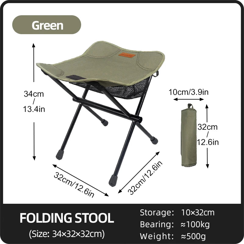 PACOONE Portable Folding Camping Stool – Lightweight Aluminum Alloy Chair with Storage Pocket - AureliaAdventure
