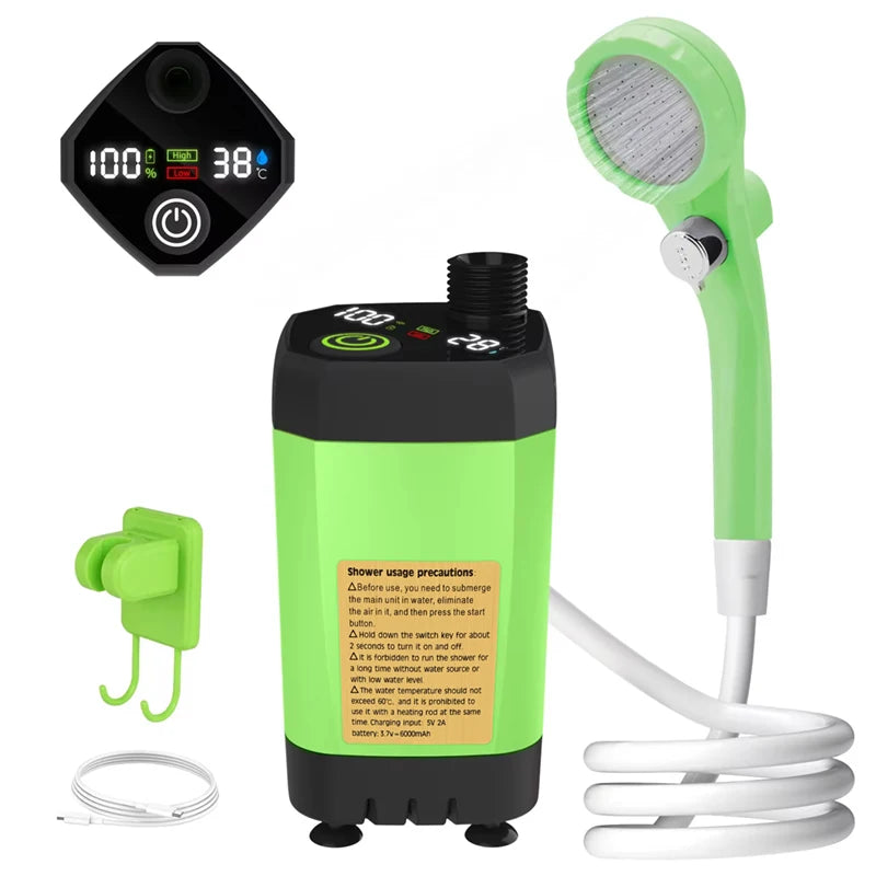 Portable Camping Shower Kit – Digital Display & 6000mAh Pump - AureliaAdventure