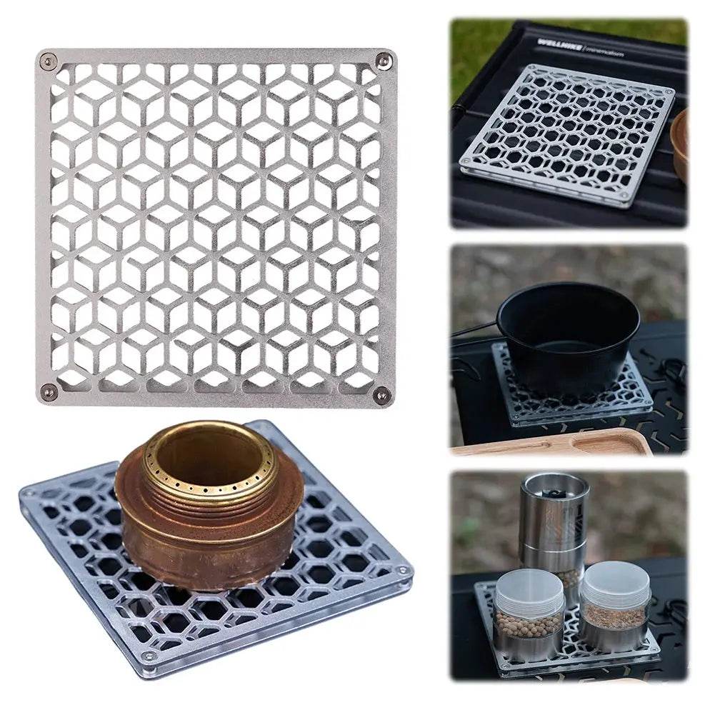 Aluminum Camping Heat-Resistant Mat – Double Layer Coaster for Hot Pots & Dishes - AureliaAdventure