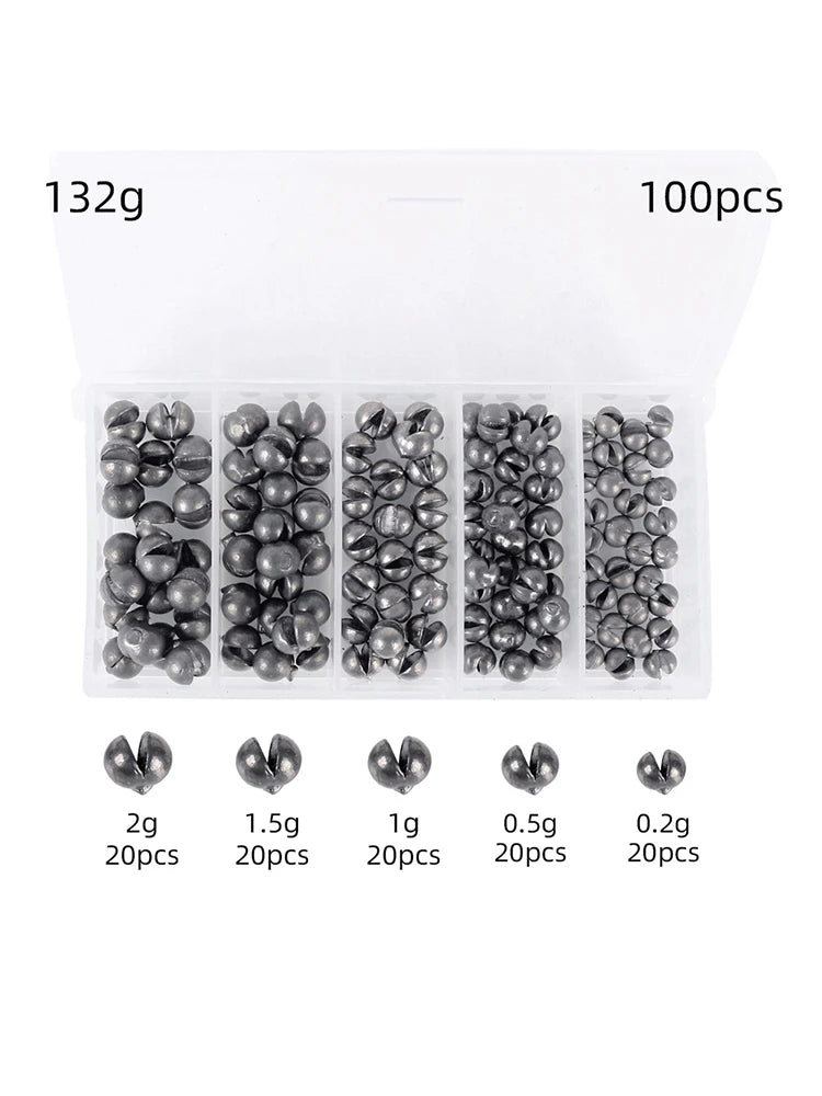 100pcs Round Split Shot Fishing Weights – 0.2g to 2g Easy-Install Sinkers for Precise Casting - AureliaAdventure