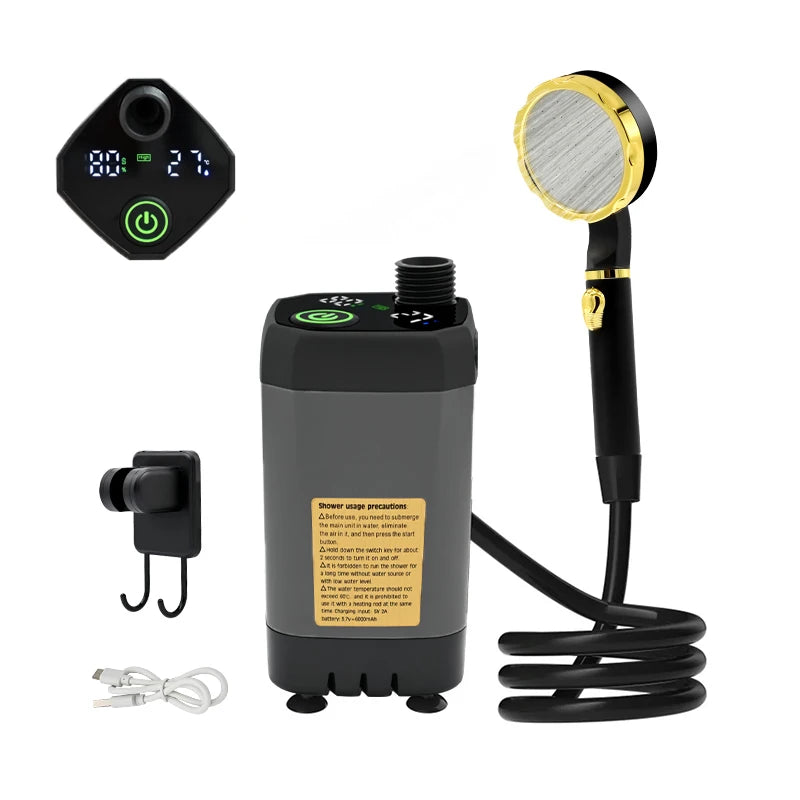 Portable Camping Shower Kit – Digital Display & 6000mAh Pump - AureliaAdventure