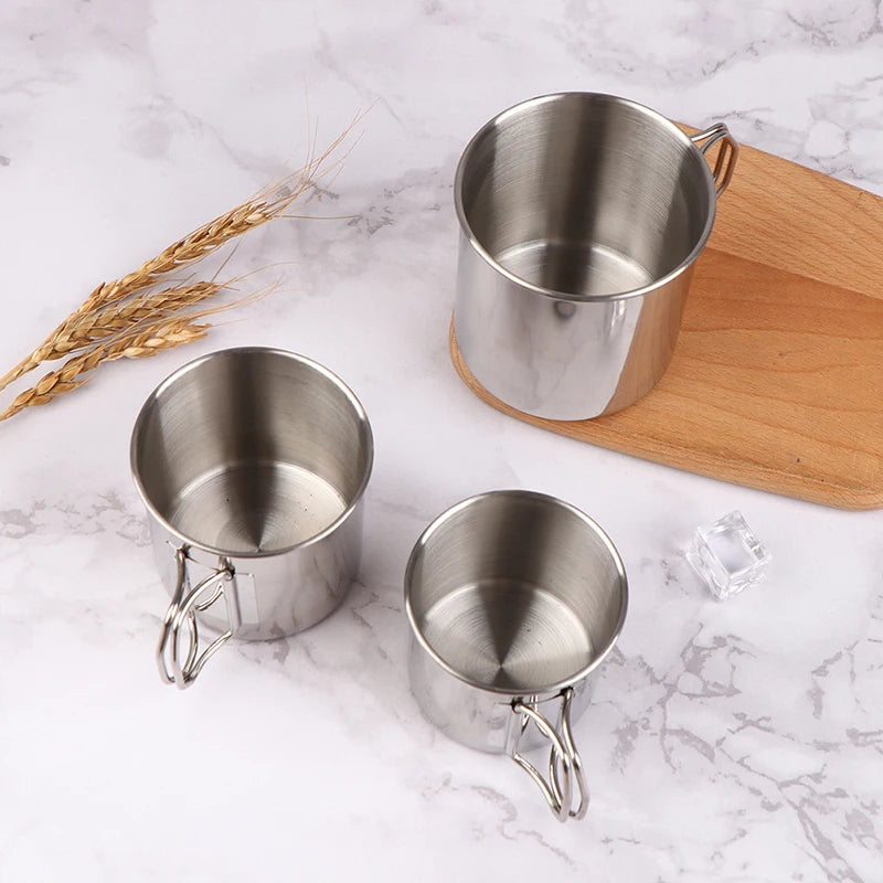 Stainless Steel Carabiner Camping Cup – Folding Handle Mug - AureliaAdventure