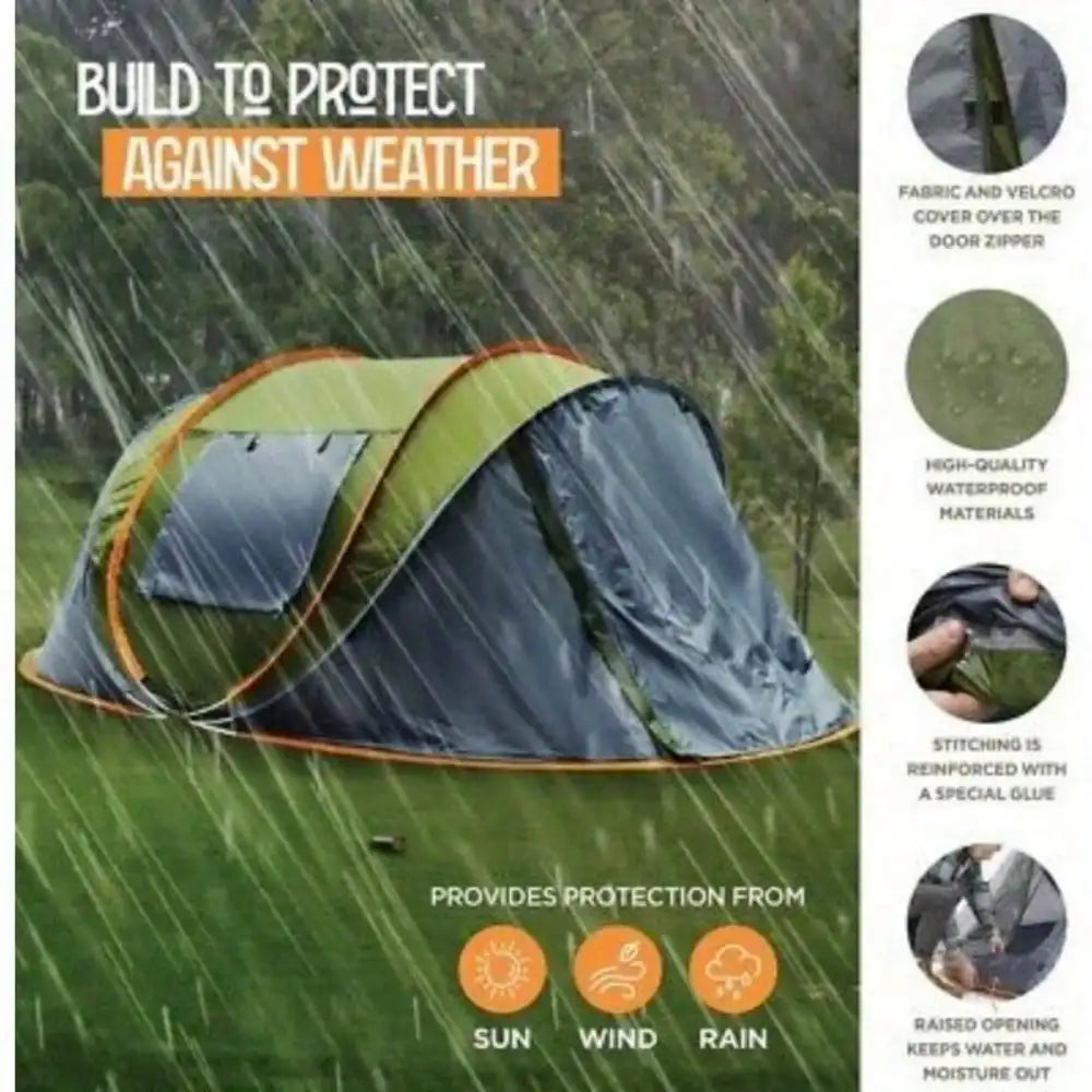 4-Person Pop-Up Camping Tent – Waterproof & UPF 50+ with Dual Doors - AureliaAdventure