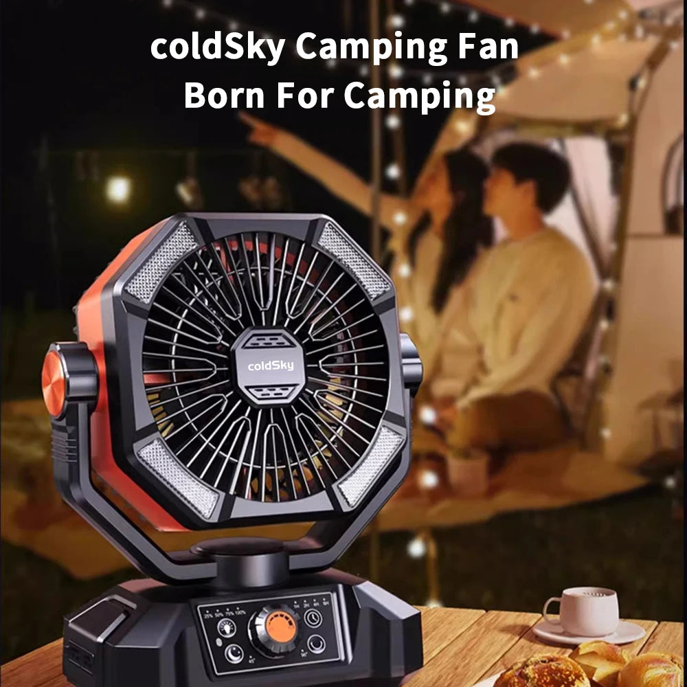 coldSky 8-Speed Camping Fan with LED Lantern – 20,000mAh Rechargeable Battery for Outdoor Use - AureliaAdventure