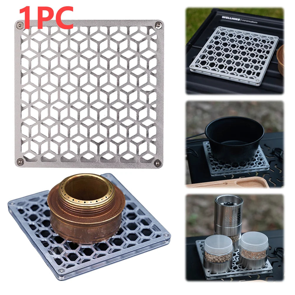 Aluminum Camping Heat-Resistant Mat – Double Layer Coaster for Hot Pots & Dishes - AureliaAdventure