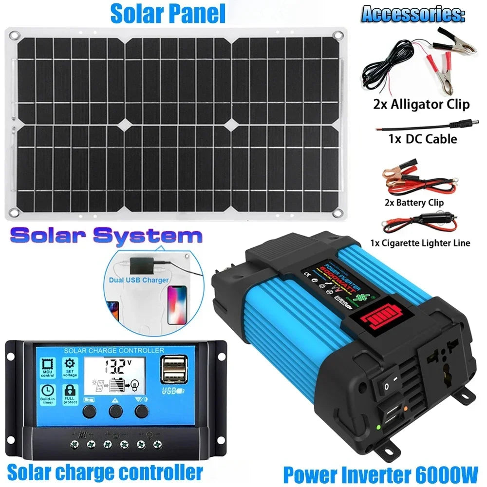 6000W Solar Power Generator Kit – 110V/220V with Controller - AureliaAdventure