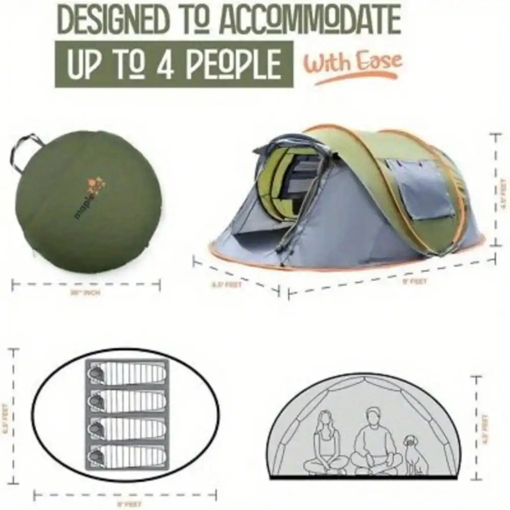 4-Person Pop-Up Camping Tent – Waterproof & UPF 50+ with Dual Doors - AureliaAdventure