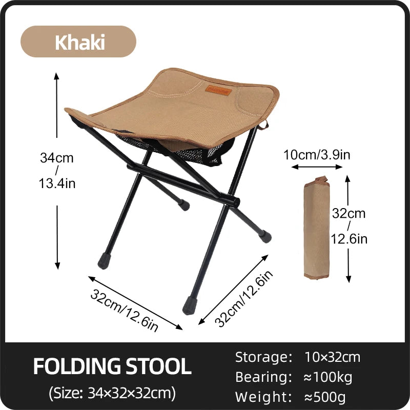 PACOONE Portable Folding Camping Stool – Lightweight Aluminum Alloy Chair with Storage Pocket - AureliaAdventure