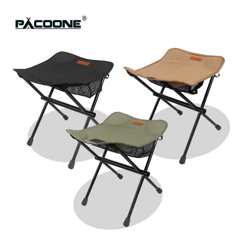 PACOONE Portable Folding Camping Stool – Lightweight Aluminum Alloy Chair with Storage Pocket - AureliaAdventure