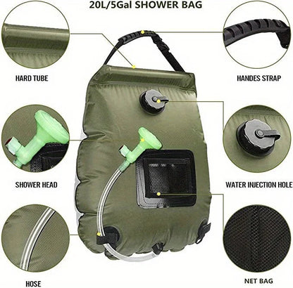 5-Gallon Solar Camping Shower Bag – Portable Heated Outdoor Shower for Travel & Hiking - AureliaAdventure