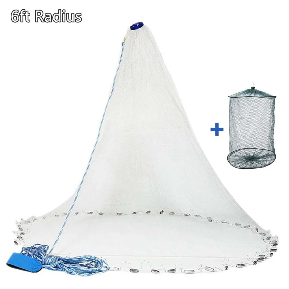 American Saltwater Cast Net – 3ft to 10ft Radius with Heavy-Duty Zinc Sinkers for Bait Fishing - AureliaAdventure