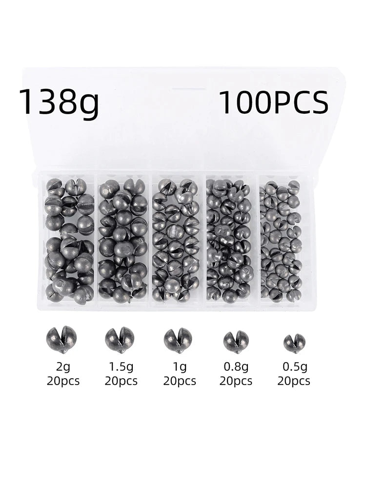100pcs Round Split Shot Fishing Weights – 0.2g to 2g Easy-Install Sinkers for Precise Casting - AureliaAdventure