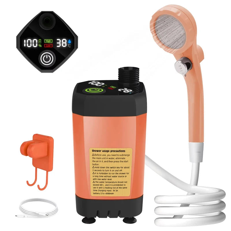 Portable Camping Shower Kit – Digital Display & 6000mAh Pump - AureliaAdventure