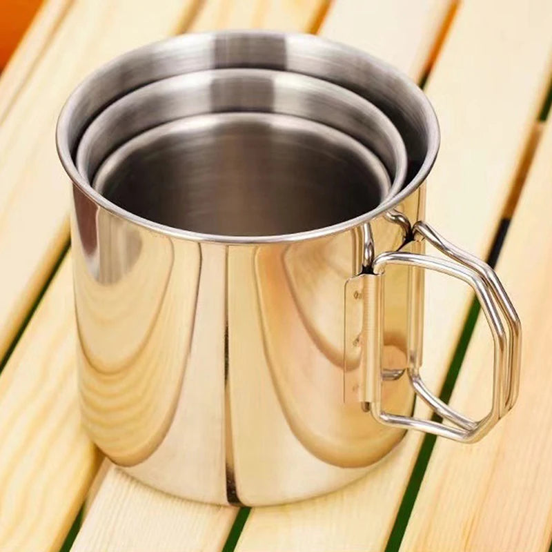 Stainless Steel Carabiner Camping Cup – Folding Handle Mug - AureliaAdventure