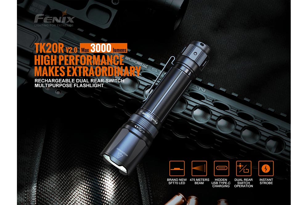 Fenix TK20R V2.0 Rechargeable LED Flashlight - 3000 Lumens - AureliaAdventure