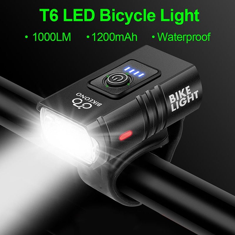 1000LM Bike Headlight T6 Bicycle Flashlight LED USB Rechargeable Torch Aluminum Alloy Cycling High Beam Low Accessories - AureliaAdventure