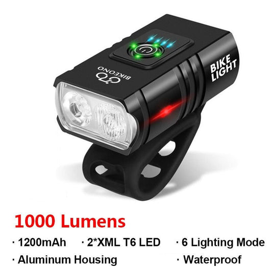 1000LM Bike Headlight T6 Bicycle Flashlight LED USB Rechargeable Torch Aluminum Alloy Cycling High Beam Low Accessories - AureliaAdventure